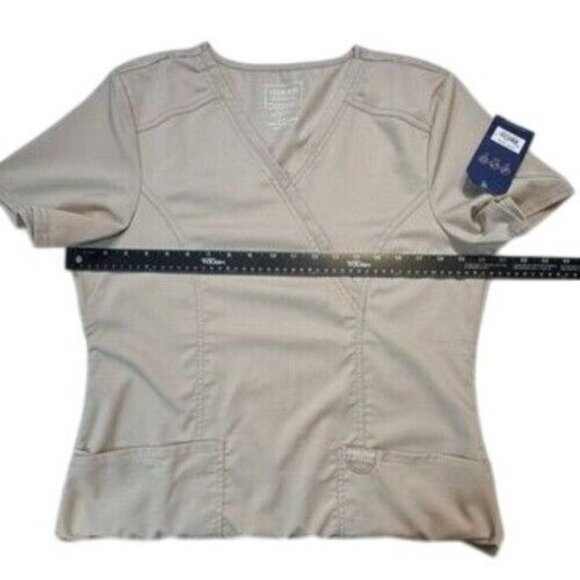 Cherokee Revolution Modern Classic Scrub‎ Top Women Small Khaki Medical NEW - Picture 8 of 11